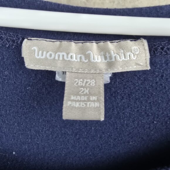 Woman Within Navy Short Sleeve Dress 2X 26/28 Cotton/Polyester Blend - Picture 4 of 8